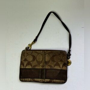 Coach  Zip Wallet Wristlet Signature C Brown Tan Canvas 40754 Chocolate Brown